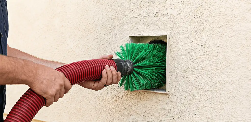 Air duct cleaning brush removing debris from a vent opening in Stockton, CA