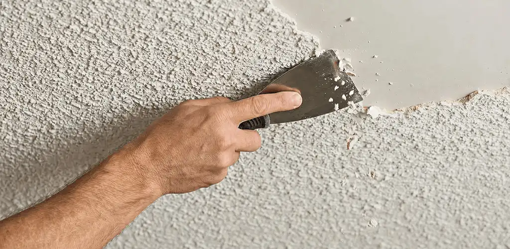 Popcorn ceiling removal scraping off textured ceiling finish in Stockton, CA