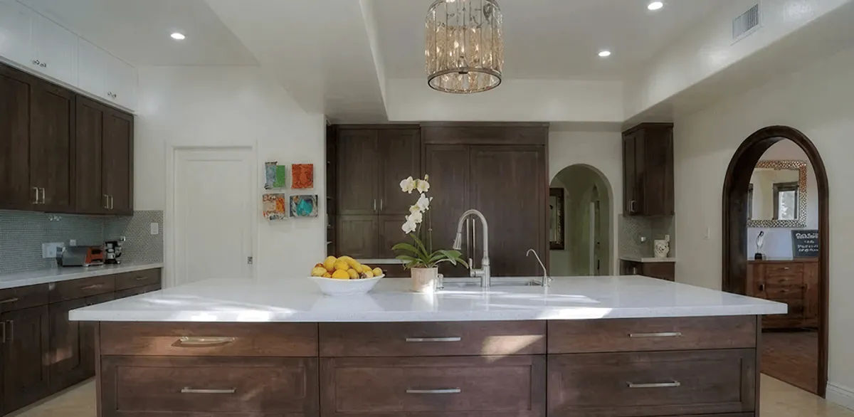 Cabinet refacing project with updated kitchen cabinets and island in Stockton, CA