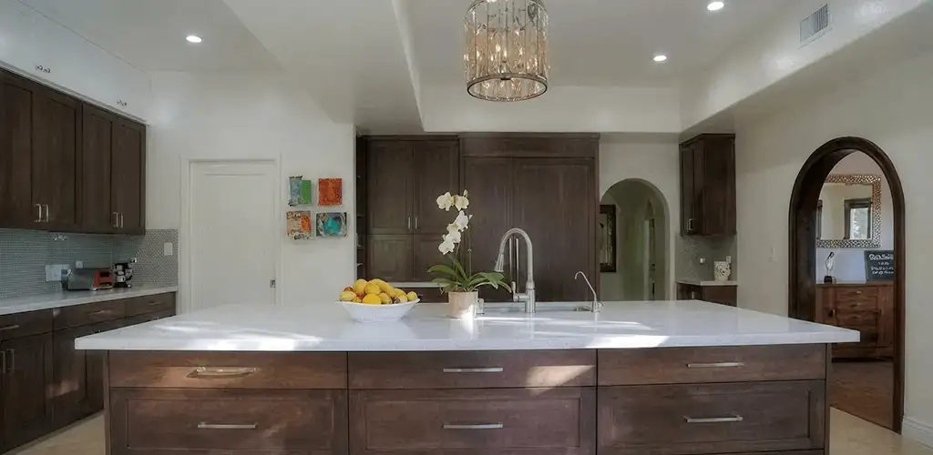 Cabinet refacing project with updated kitchen cabinets and island in Stockton, CA
