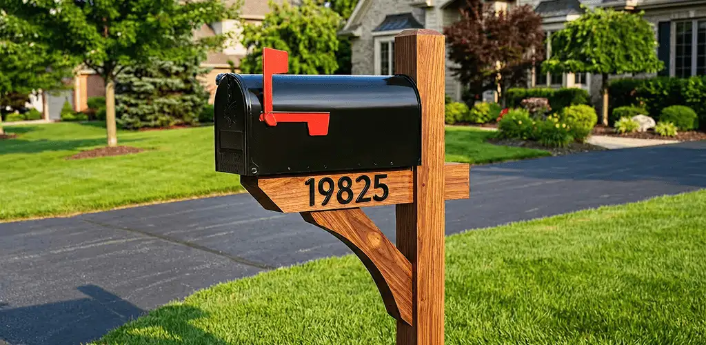 New mailbox installation with post and address number for a home in Stockton, CA